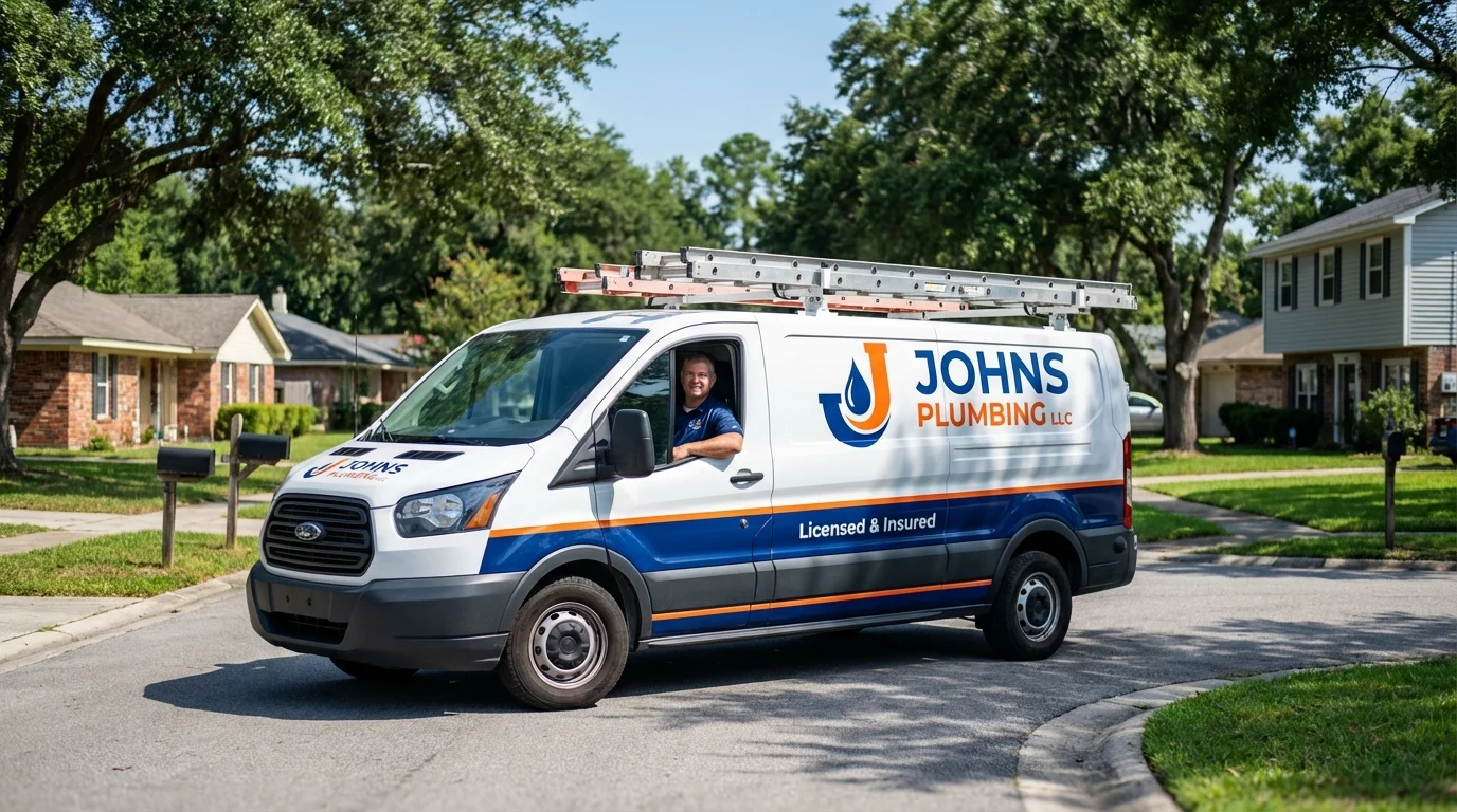 Johns Plumbing LLC service van in Lunenburg, MA