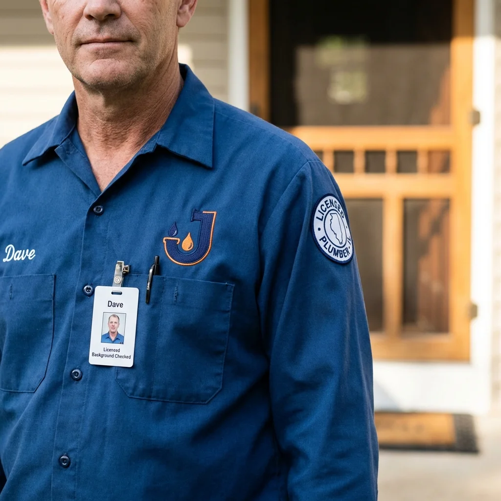 Licensed plumber showing ID badge in Lunenburg, MA